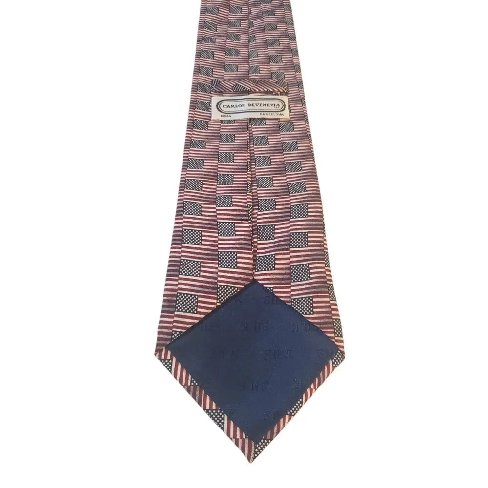 Carlos Devenezia Mens Tie Necktie‎ Designer Repeating American Flag Patriotic